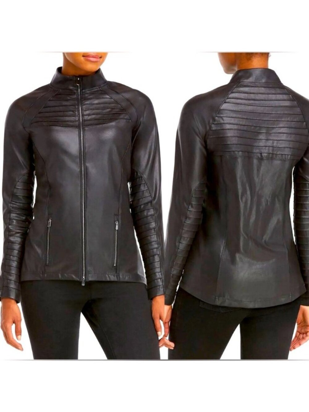 NEW $168  Spanx Faux Leather Moto Stretch Jacket Women’s Size Large L